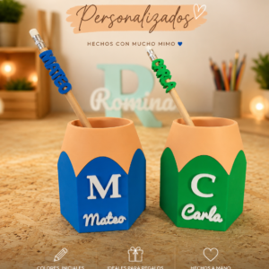 Portalápices personalizados con nombre e inicial en 3D