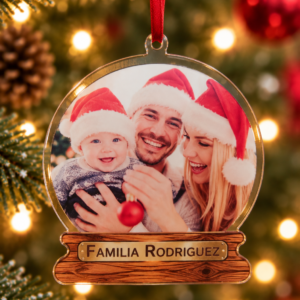 Adorno bola de nieve de Navidad personalizado con foto y nombre