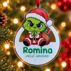 Adorno del Grinch personalizado con nombre para árbol de Navidad