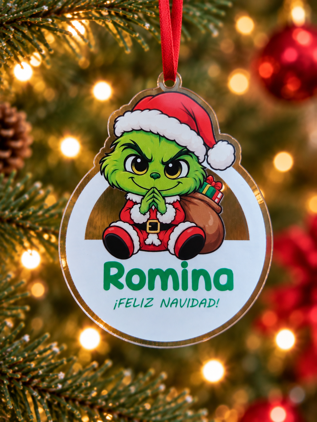 Adorno Grinch personalizado con nombre Adorno del Grinch personalizado con nombre para árbol de Navidad