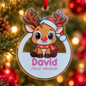 Adorno de reno personalizado con nombre para árbol de Navidad